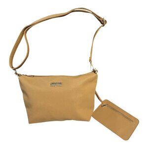 Bebe Tan Crossbody Bag with Zip Pouch | Faux Leather Gold Hardware | 8x12x4" Bag